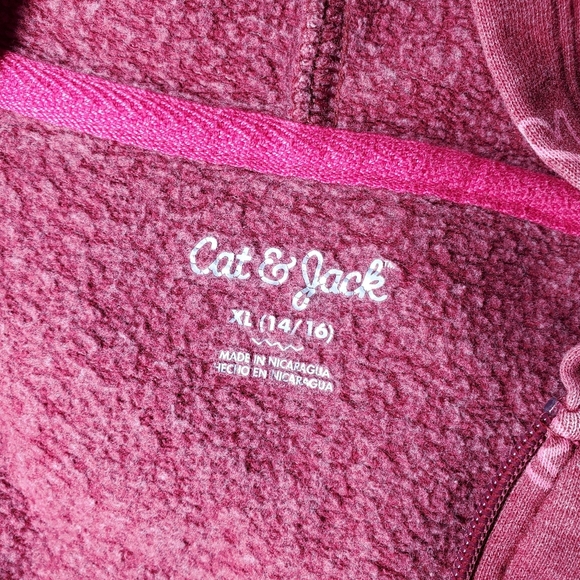 Cat & Jack Burgundy and Pink Heart Pattern Zip-Up Girls Size XL Casual Jacket - Picture 2 of 16
